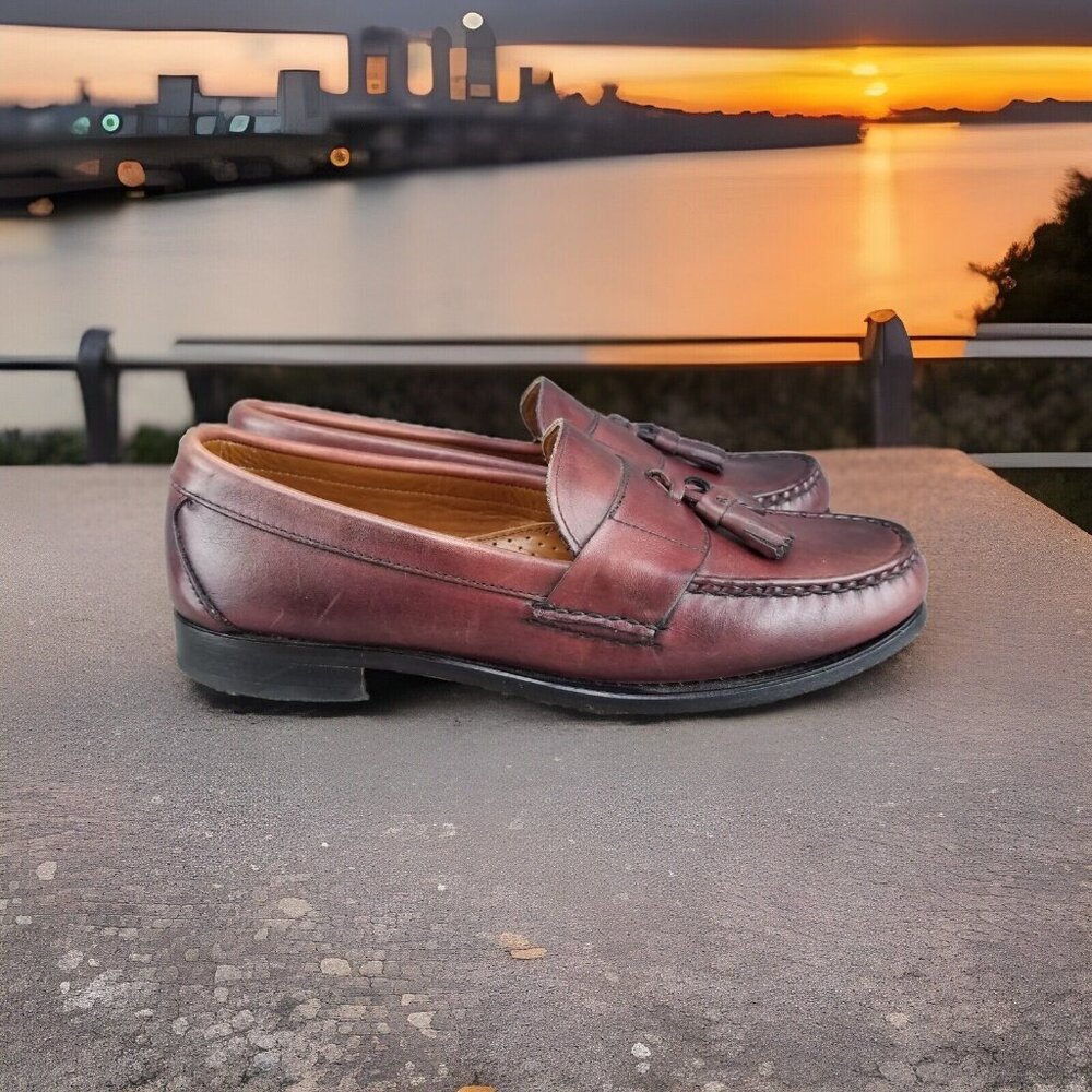 ALLEN EDMONDS Schreier 50193 Burgundy Leather Tassel Loafers Shoes Men's Size 9E